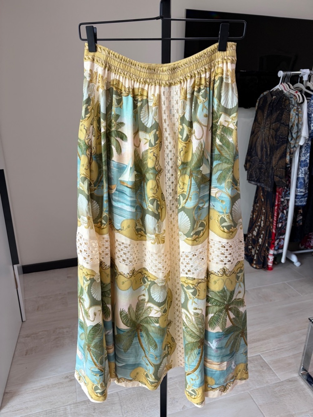 FARM Rio Royal Sea Crochet Trim Midi Skirt - Picture 4 of 15